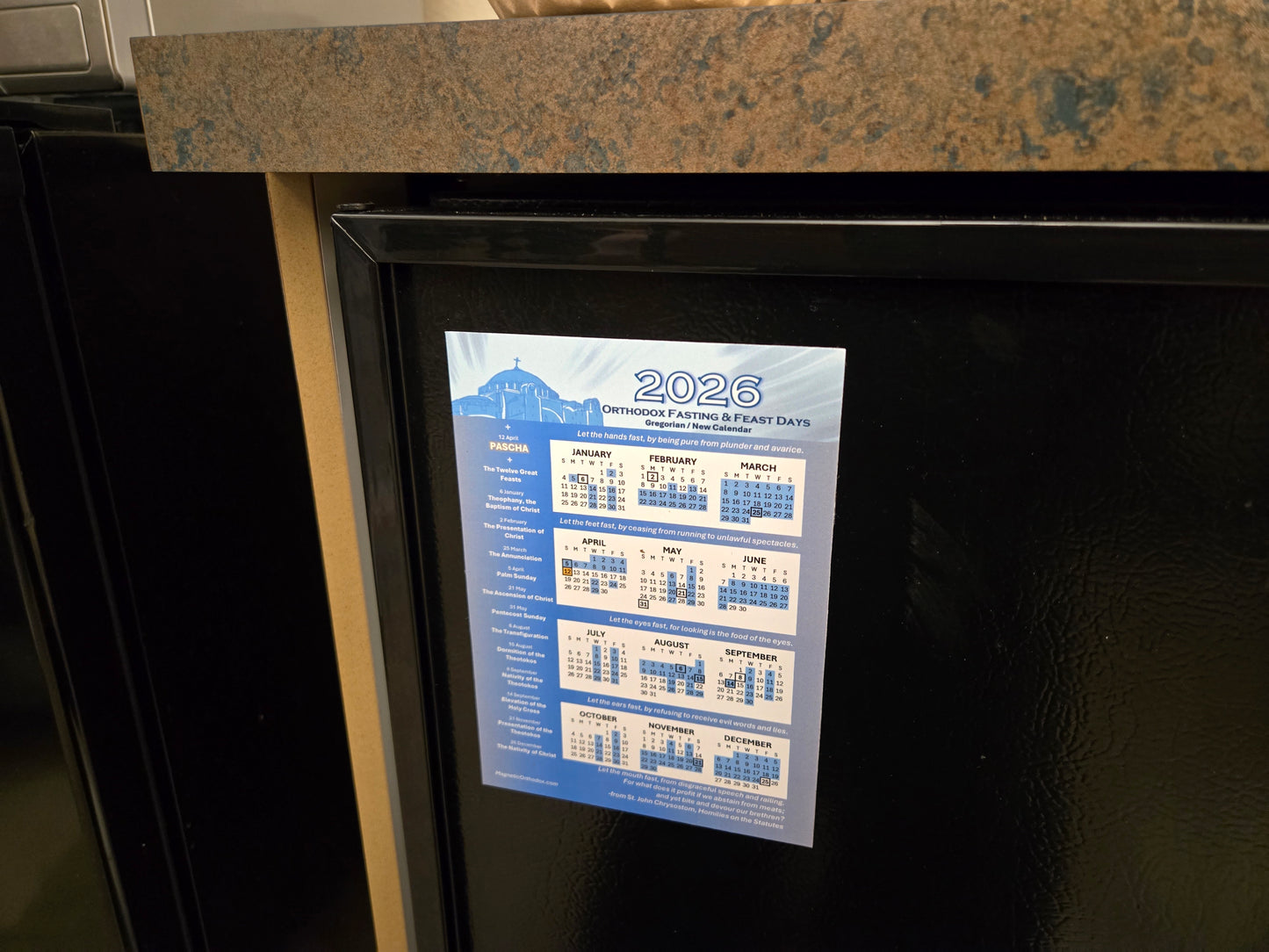 Large 5x7, New Calendar, 2026 Orthodox Fasting & Feast Days Refrigerator Magnet