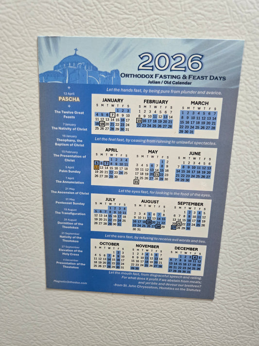 Large 5x7, Old Calendar 2026 Orthodox Fasting & Feast Dates Refrigerator Magnet