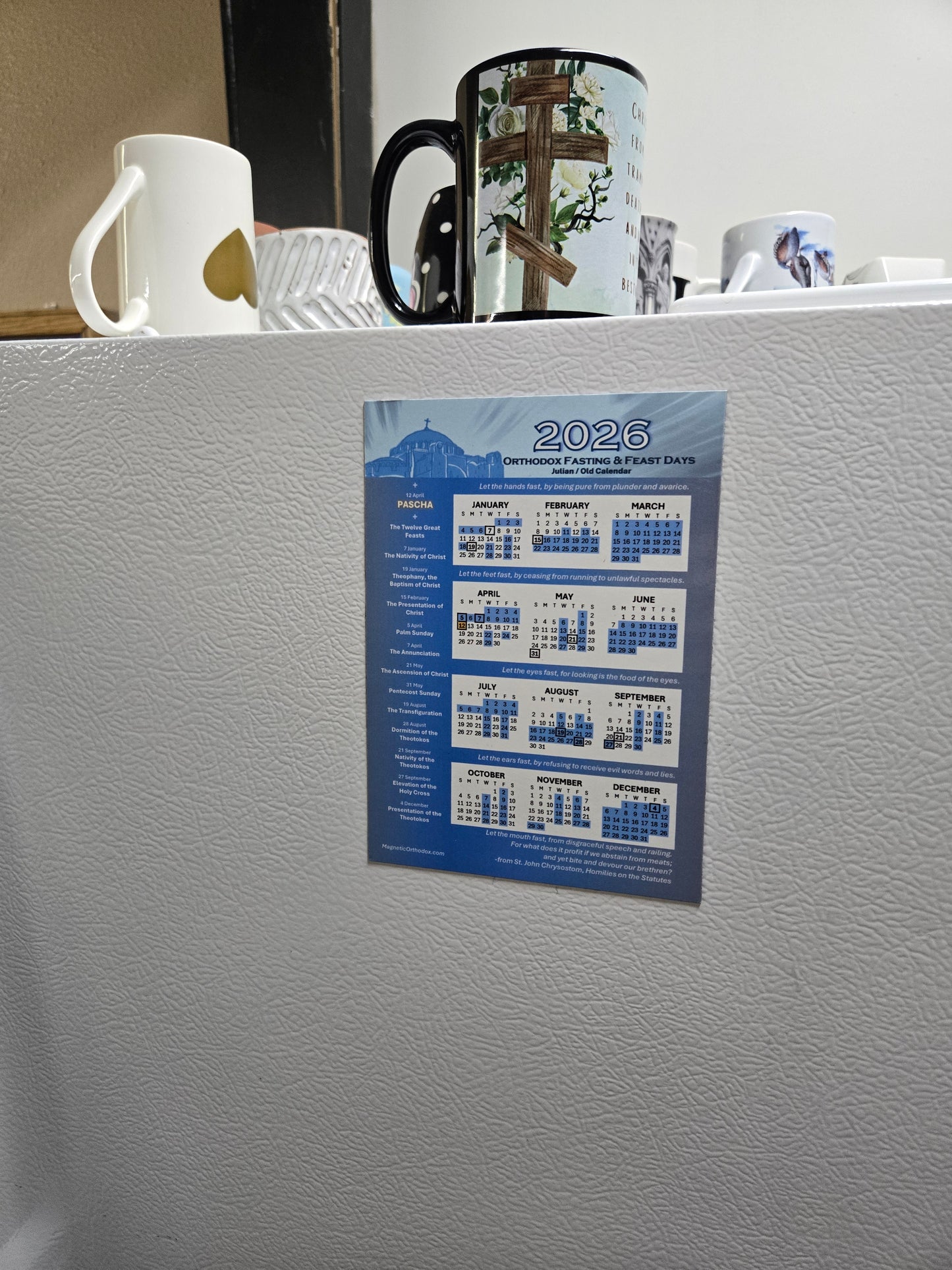 Large 5x7, Old Calendar 2026 Orthodox Fasting & Feast Dates Refrigerator Magnet