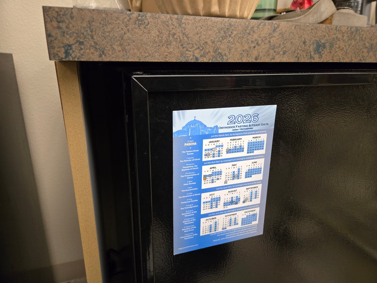 Large 5x7, Old Calendar 2026 Orthodox Fasting & Feast Dates Refrigerator Magnet