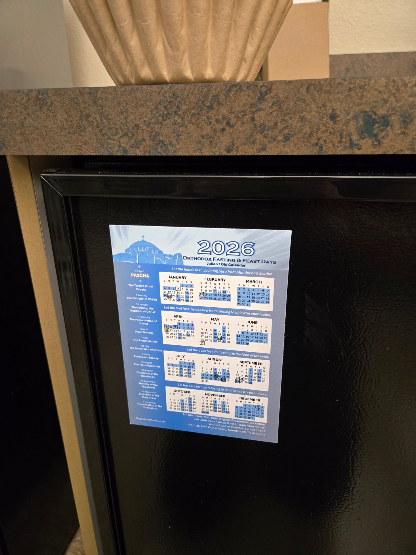 Large 5x7, Old Calendar 2026 Orthodox Fasting & Feast Dates Refrigerator Magnet